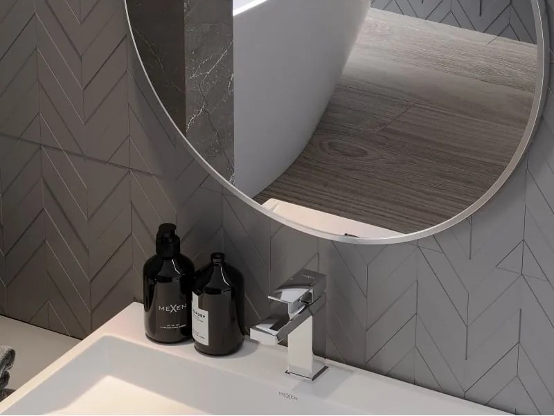 Mexen Loft specchio da bagno rotondo 50 cm, cornice inox - 9850-050-050-000-10