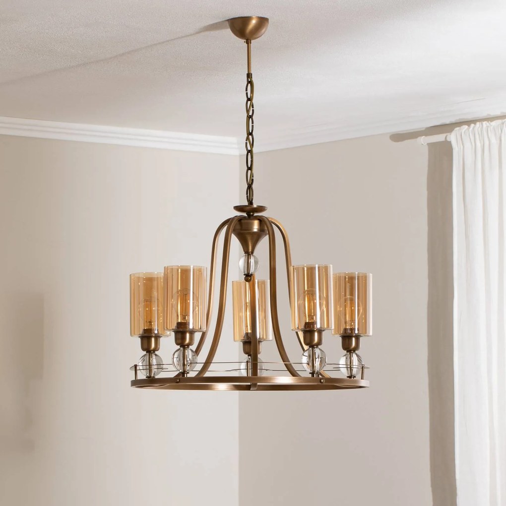 Lampadario a soffitto Jadina Avonni, dimmerabile, Bronzo / Ottone antico, Soggiorno / Sala da pranzo, Metallo, Lampadario