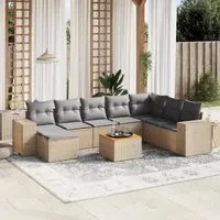 Set Divano da Giardino 9 pz con Cuscini Beige in Polyrattan 3225583