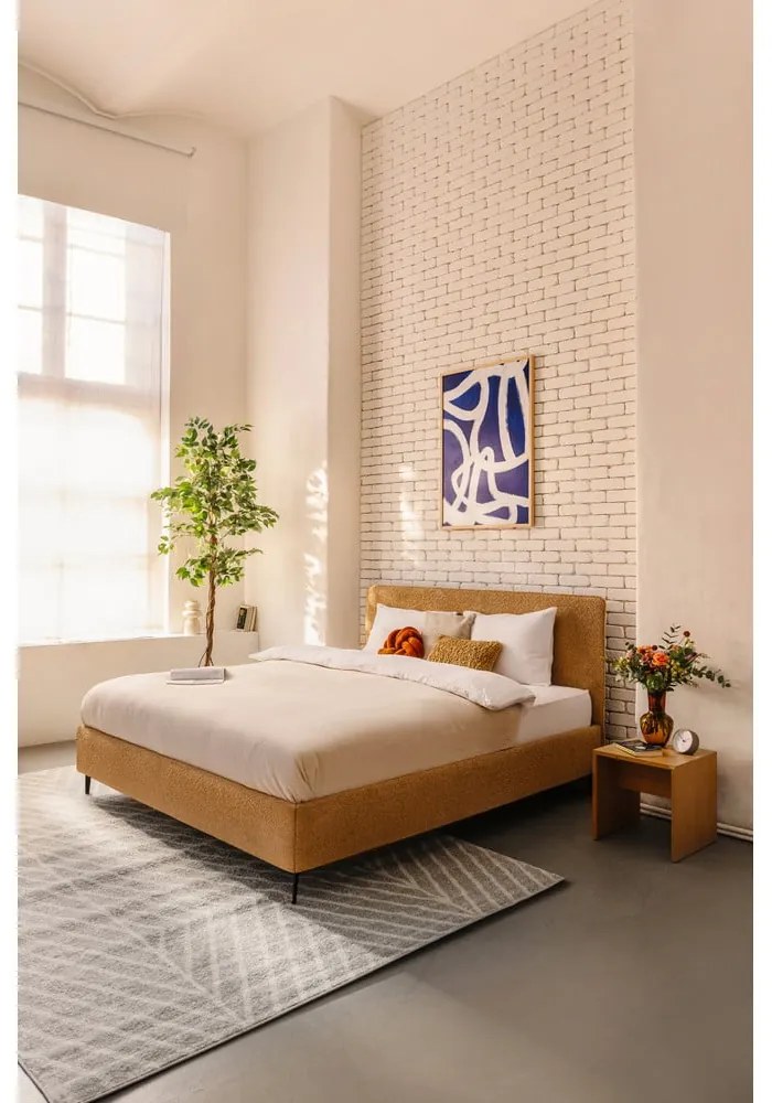 Letto matrimoniale imbottito color senape con rete inclusa 180x200 cm Noira Slim – Bonami Selection