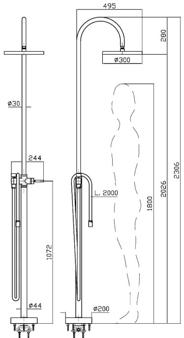 Colonna doccia free standing per esterni senza parte ad incasso in acciao inox Zucchetti Zp8087 C3