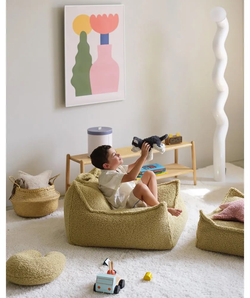 Pouf a sacco per bambini verde con rivestimento in bouclé Chair – Wigiwama