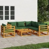 Set Salotto da Giardino 7pz con Cuscini Verdi in Legno Massellocod mxl 76367