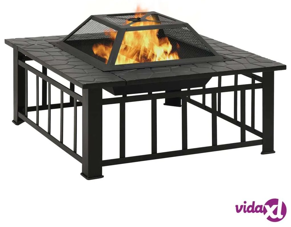 vidaXL Braciere da Giardino con Attizzatoio 81x81x47 cm XXL in Acciaio