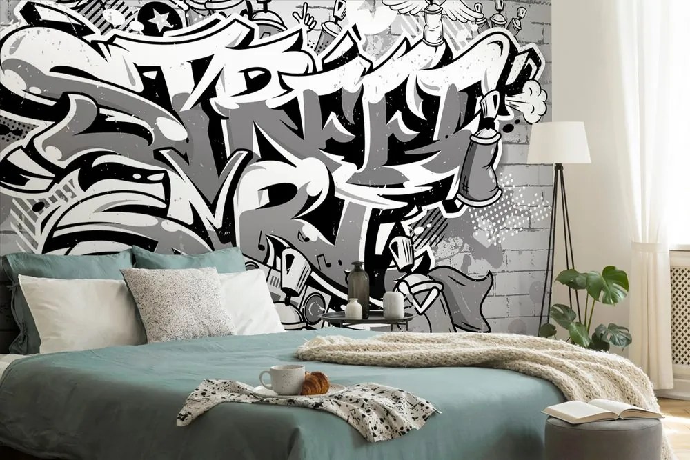 Carta da parati – Scritta Street Art grigia con spray