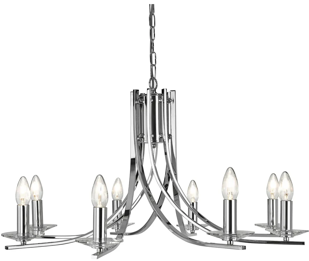 Lampadario Industrial-Nordico Ascona Acciaio Cromo Vetro 8 Luci E14
