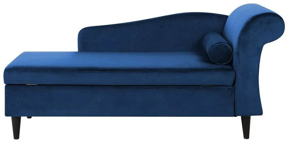 Chaise longue velluto blu marino e legno scuro destra LUIRO Beliani