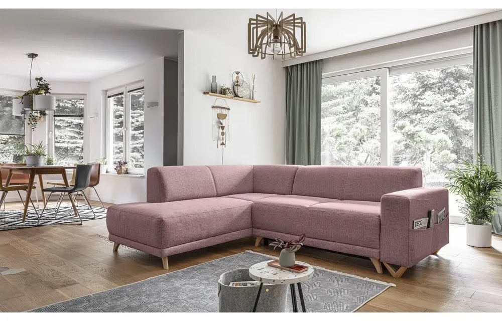Divano angolare rosa allungabile e con contenitore (penisola a sinistra/a L) Classy Sophie – Miuform