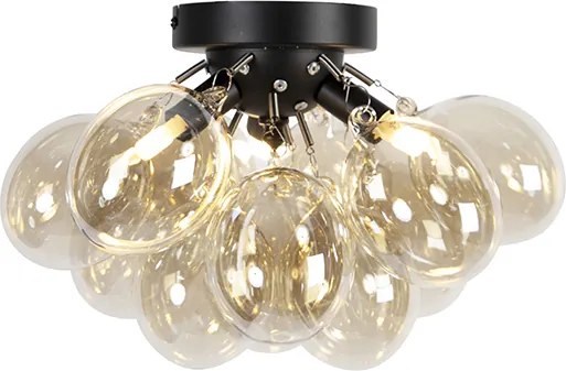 Plafoniera smart nera con vetro ambrato 3 luci incl. Zigbee G9 - Uvas