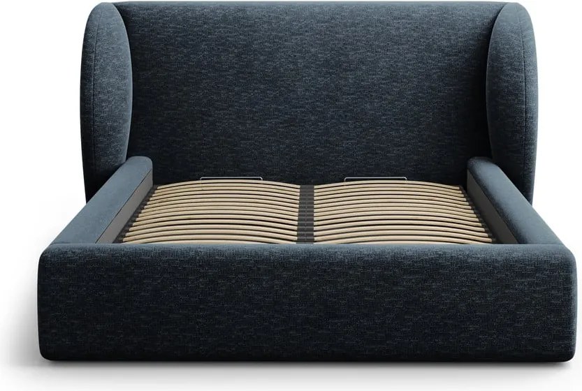 Letto matrimoniale imbottito in blu scuro con contenitore con rete inclusa 180x200 cm Miley – Micadoni