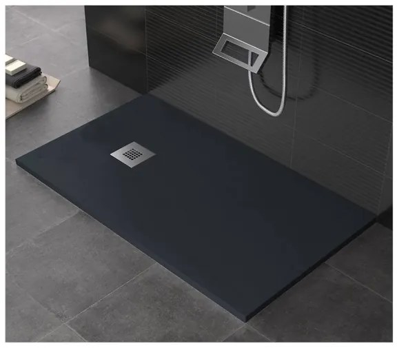 Piatto doccia in mineralmarmo 80x120 cm antracite effetto pietra con griglia e piletta sifonata