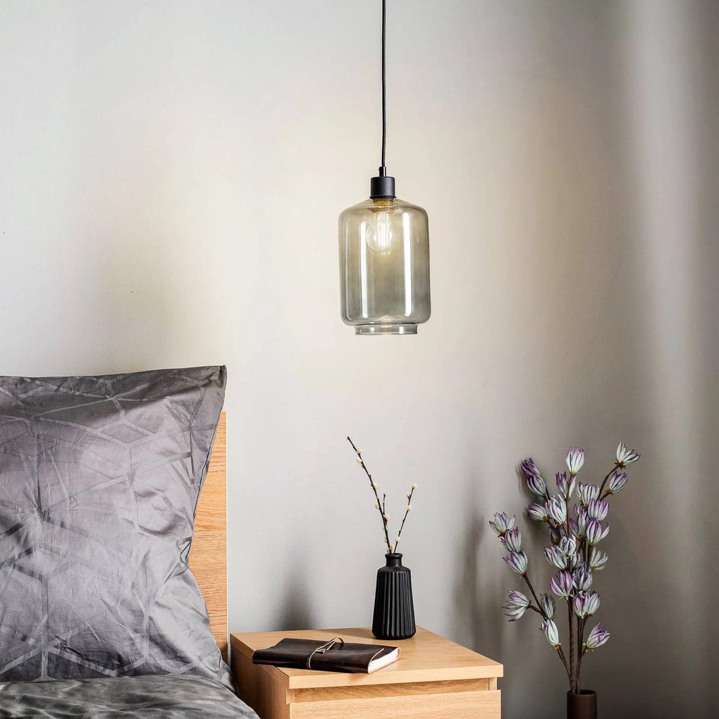 Solbika Lighting Lampada a sospensione Tube con paralume in vetro grigio fumo Ø 17 cm