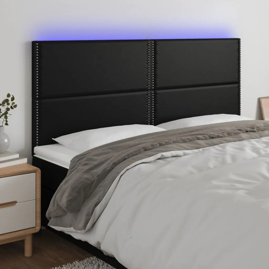 Testiera A Led Nera 160x5x118/128 Cm İn Similpelle /