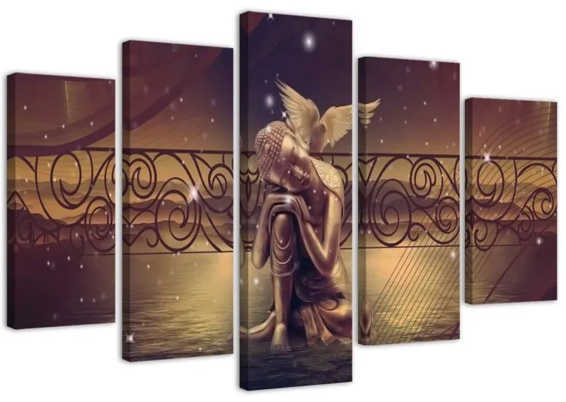 Quadri Quadro 5 pezzi Stampa su tela Buddha Brown Feng Shui  Dimensioni 200x100