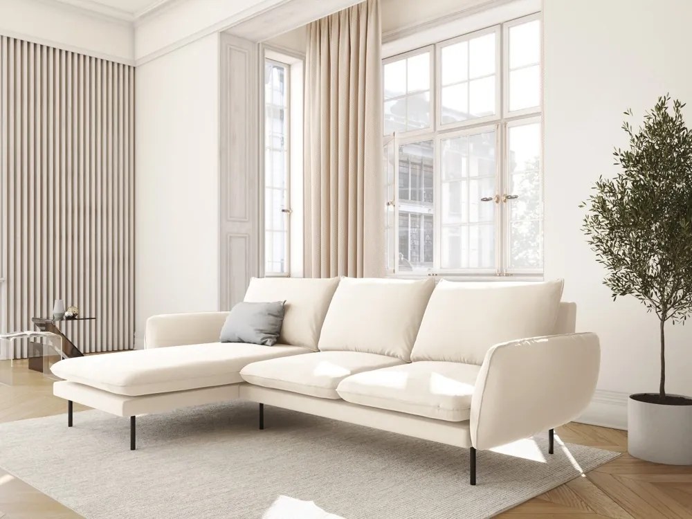 Divano angolare Vienna 5 posti in velluto con gambe nere - L255cm