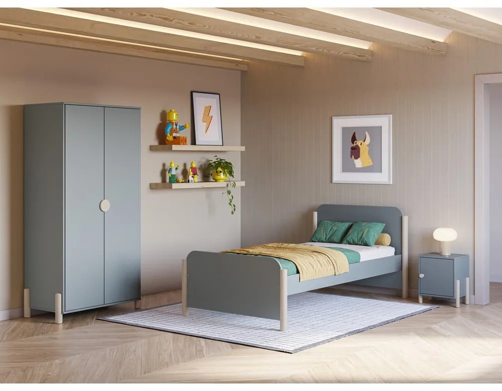 Letto da bambini verde polveroso in pino massiccio con rete inclusa 90x190 cm Enola – Marckeric