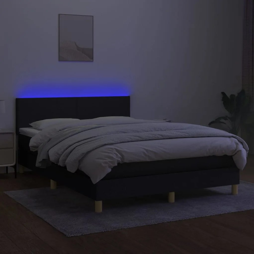 Letto a molle con materasso e led nero 140x190 cm in tessuto