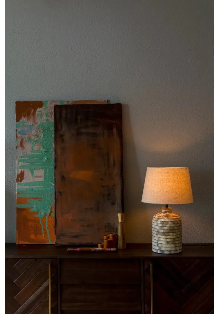 Lampada da tavolo beige con paralume in lino Russel - Dutchbone