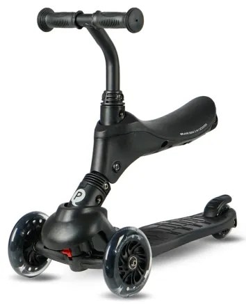 QPlay - Monopattino per bambini con ruote LED 5 in 1 SEMA PRO nero