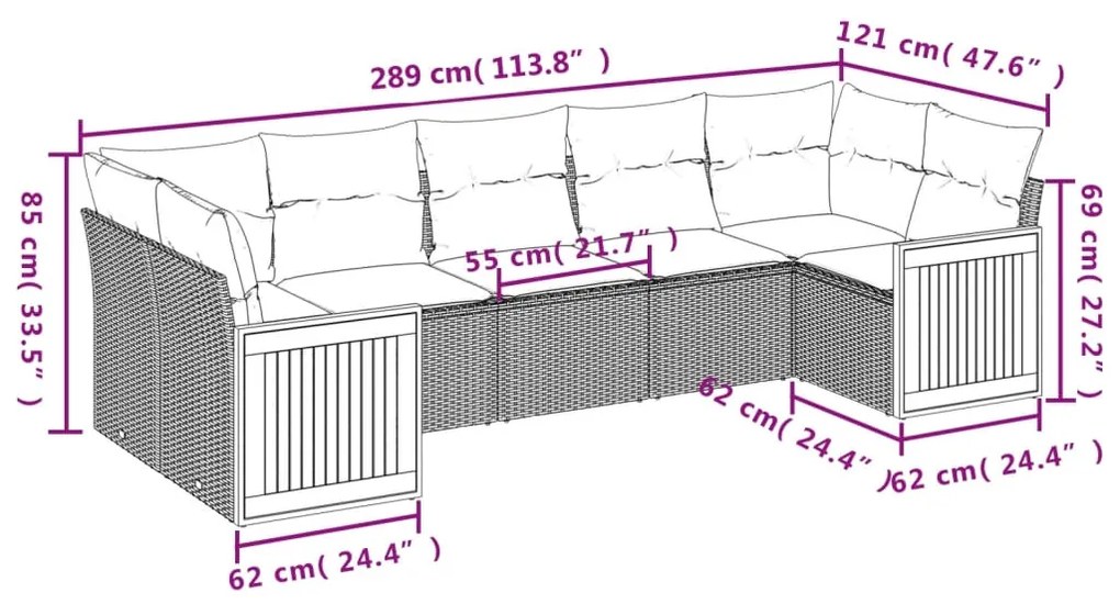 Set Divani da Giardino 7 pz con Cuscini Beige in Polyrattan