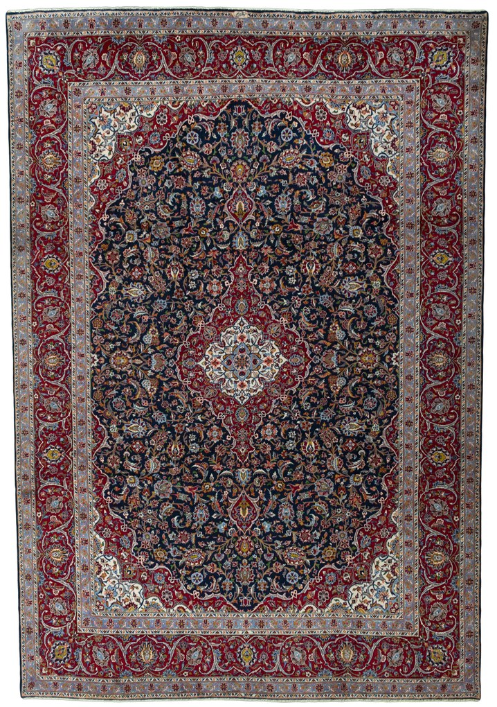 Kashan Tappeto 430 x 300 Blu (Iran) Annodato A Mano