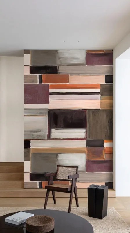 Fotomurale GRANDECOLIFE Blocchi, arancio, prugna, grigio 371X280 cm