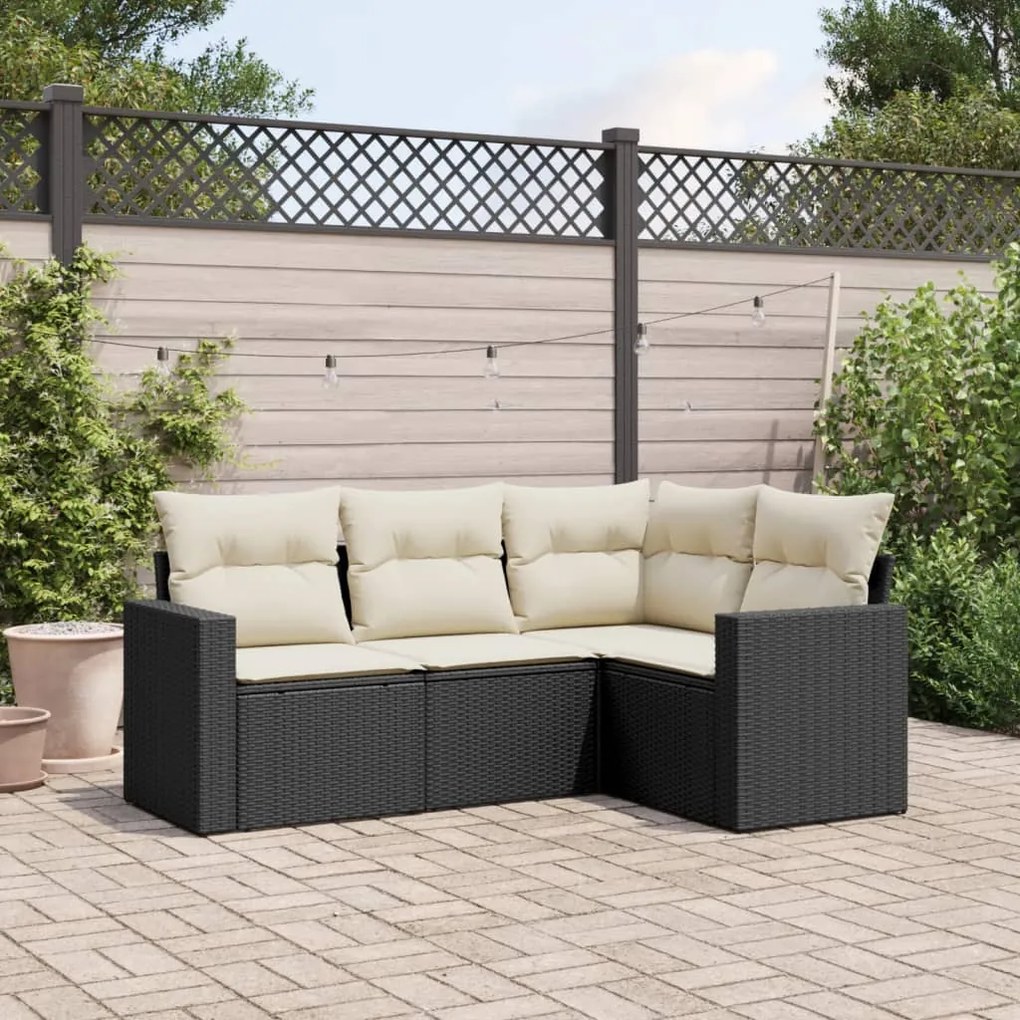 Set divani da giardino 4 pz con cuscini nero in polyrattan