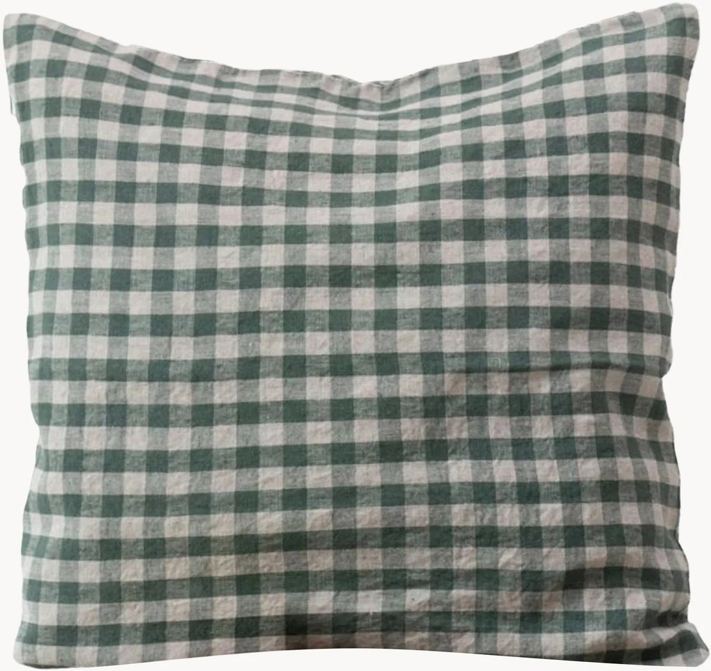 Copricuscino in lino Forest Green Gingham