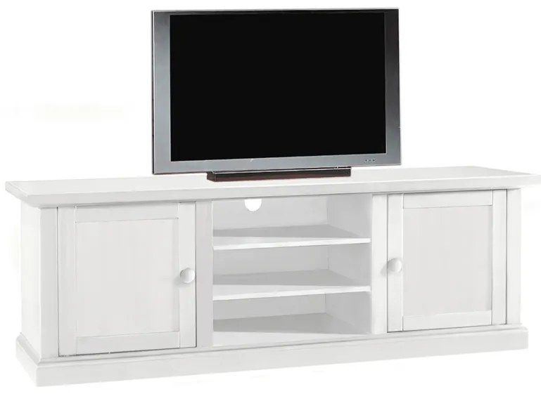 Porta TV in legno, bianco opaco, arte povera - cm 160