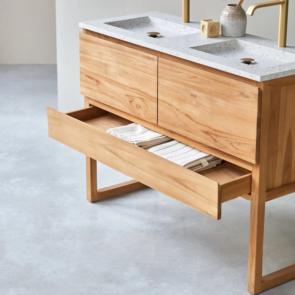 Tikamoon - Mobile per il Bagno in legno di teak massello e battuto di terrazzo premium Moon 120 Edgar