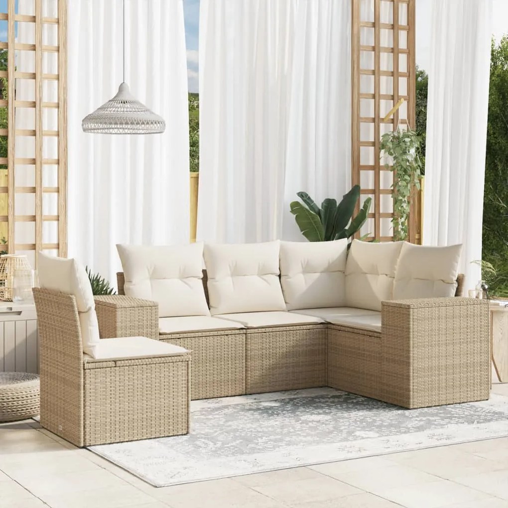 Set divano da giardino 5 pz con cuscini beige in polyrattan