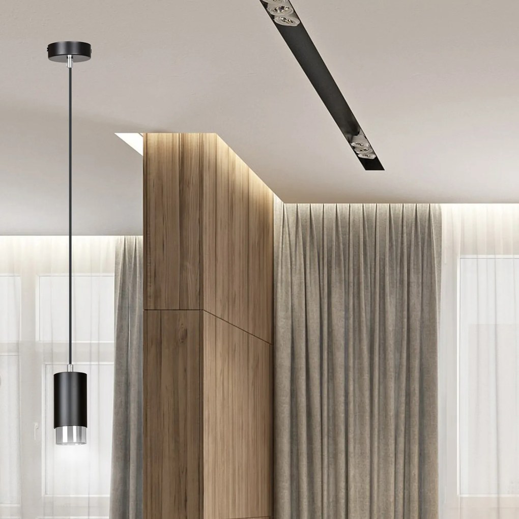 Sospensione Moderna 1 Luce Ivar A Cilindro In Acciaio Nero E Cromo