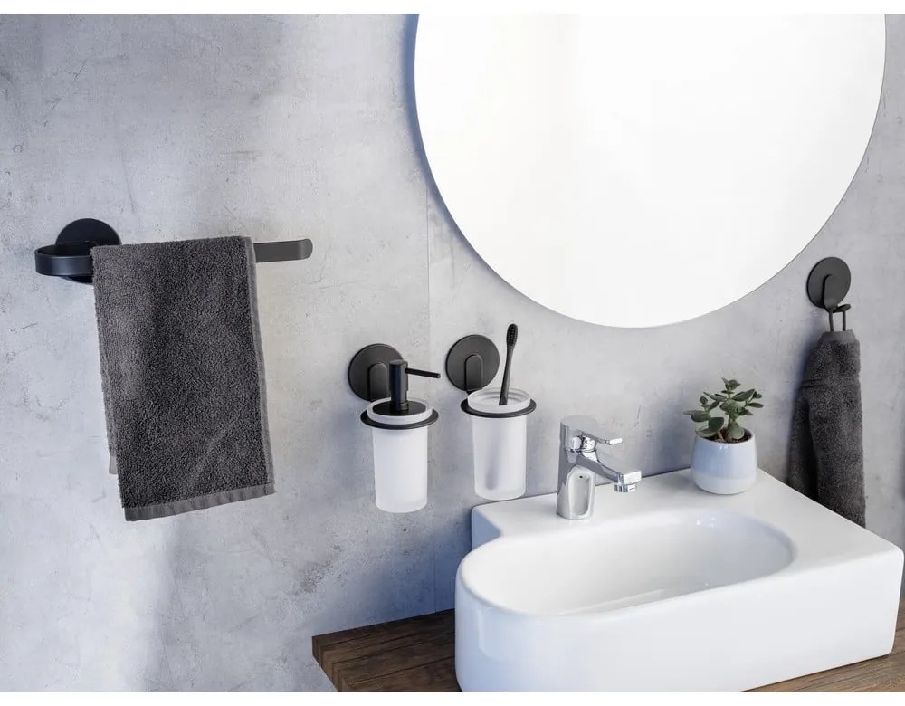 Bicchiere in vetro nero opaco autoportante per spazzolini da denti Bivio - Wenko