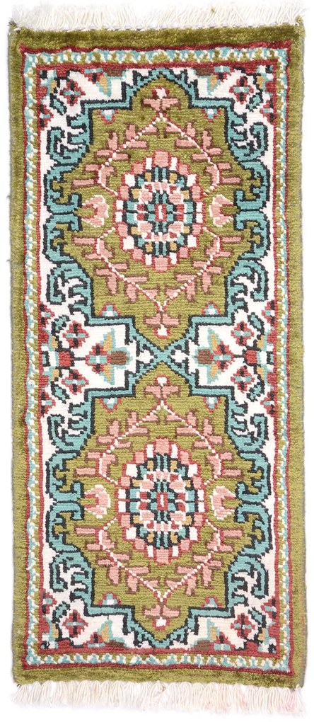 Agra Tappeto 30x60 Verde (Indian) Annodato A Mano
