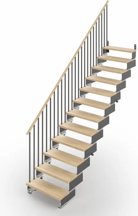 Scala a rampa dritta Gala IRIS, larghezza 60 cm, struttura in acciaio grigio antracite, gradini in legno faggio, colore faggio