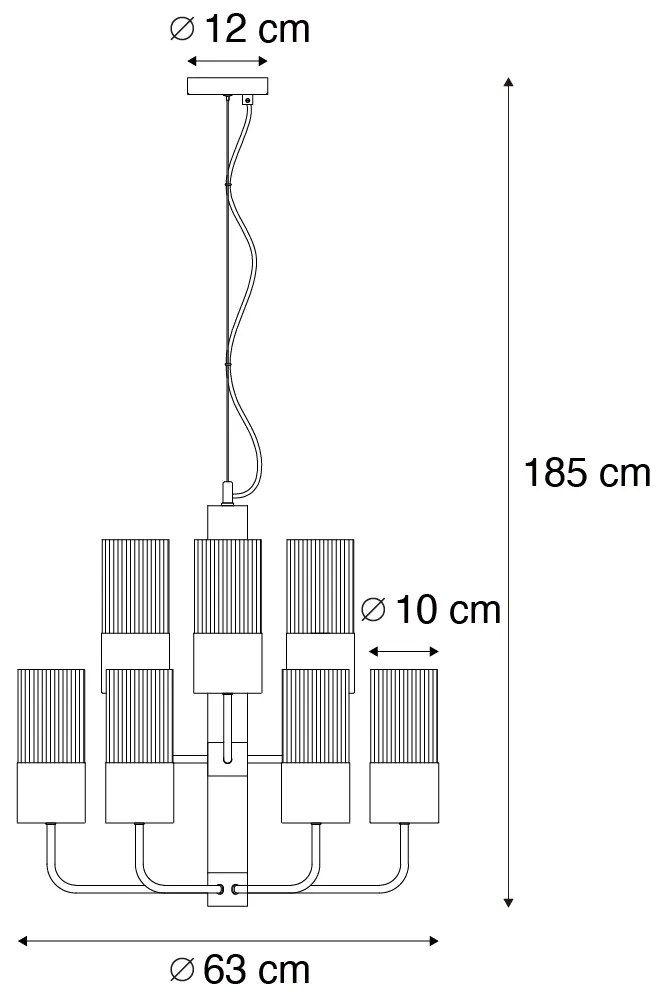 Lampadario moderno nero con vetro fumé 9 luci - Laura