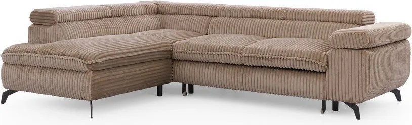 Divano angolare marrone (con penisola a sinistra/a L) con rivestimento in velluto a coste Marbeya – Ropez