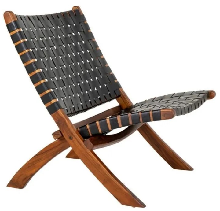 Poltrona in pelle nera con intreccio Perugia - House Nordic