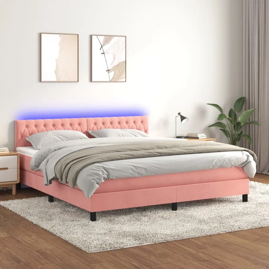 Letto a Molle con Materasso e LED Rosa 180x200 cm in Velluto