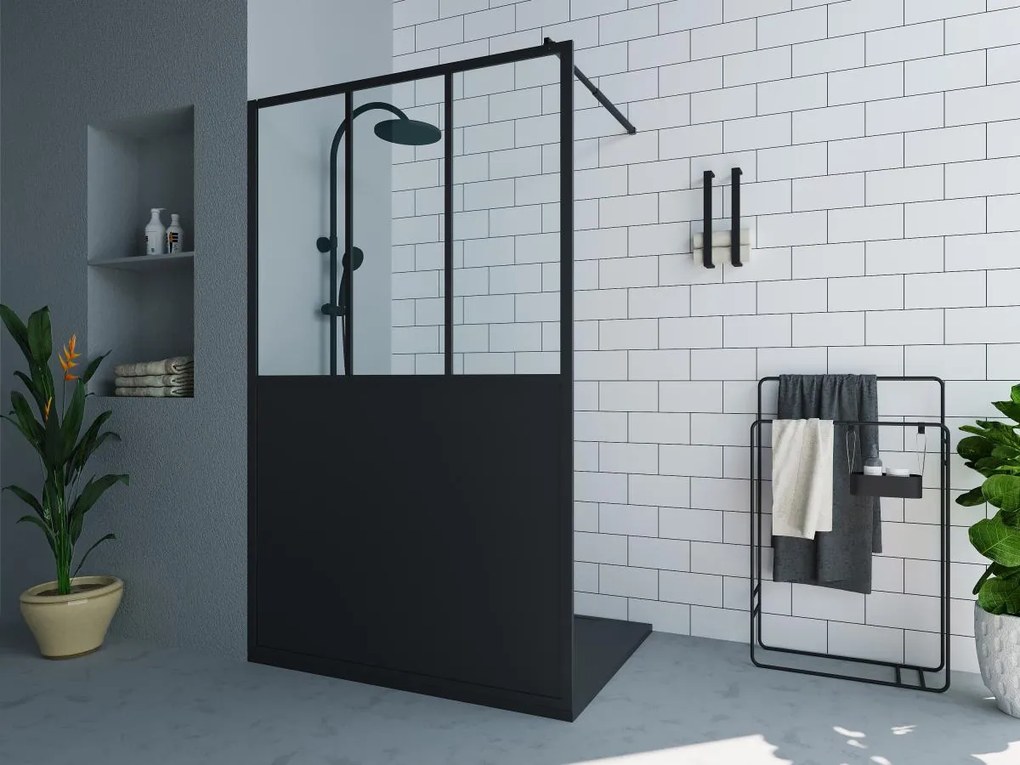Porta per doccia walk-in Nero opaco Stile atelier 120 x 200 cm - URBANIK
