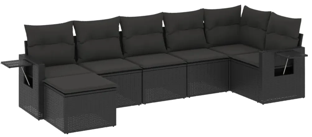 Set divani da giardino con cuscini 7pz nero polyrattan