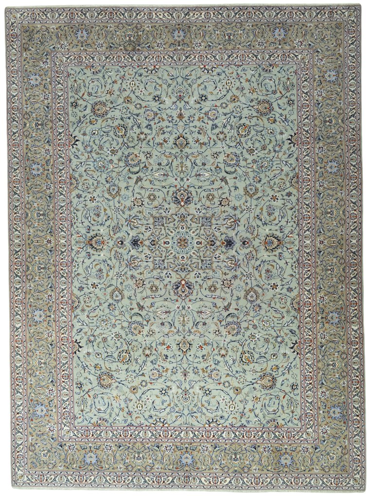 Kashan Tappeto 310 x 420 Verde (Iran) Annodato A Mano