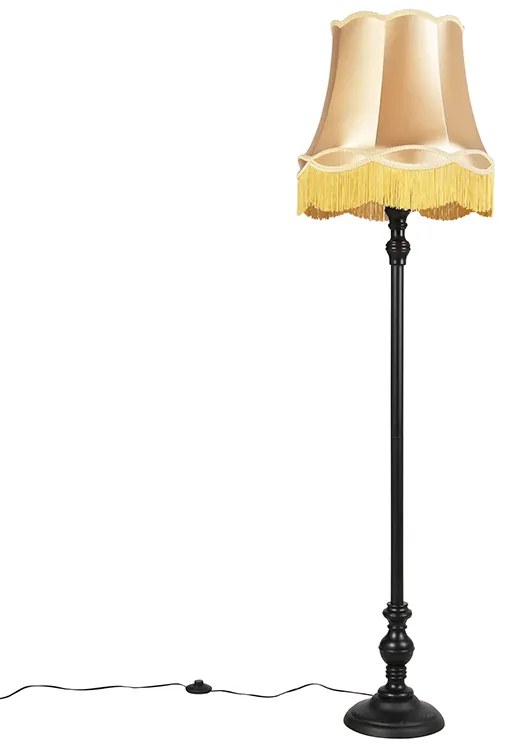 Lampada da terra nera con paralume Granny dorato - Classico
