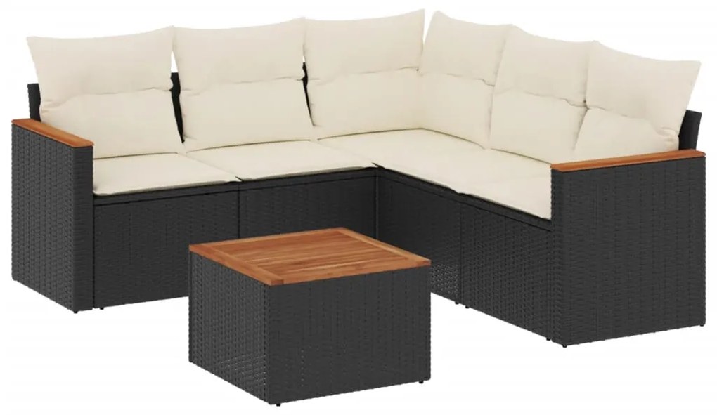 Set divano da giardino 6 pz con cuscini nero in polyrattan