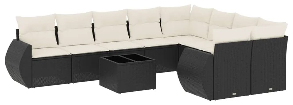 Set Divani da Giardino 10pz con Cuscini in Polyrattan Nero