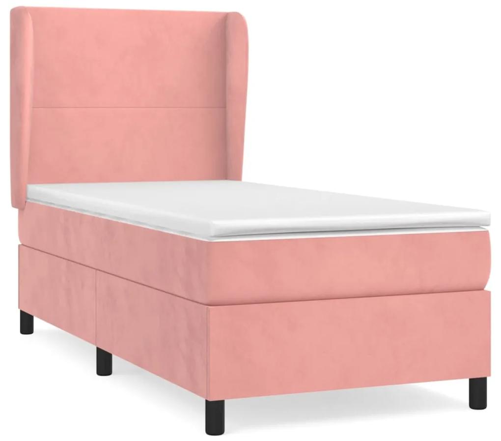 Giroletto a molle con materasso rosa 90x200 cm in velluto