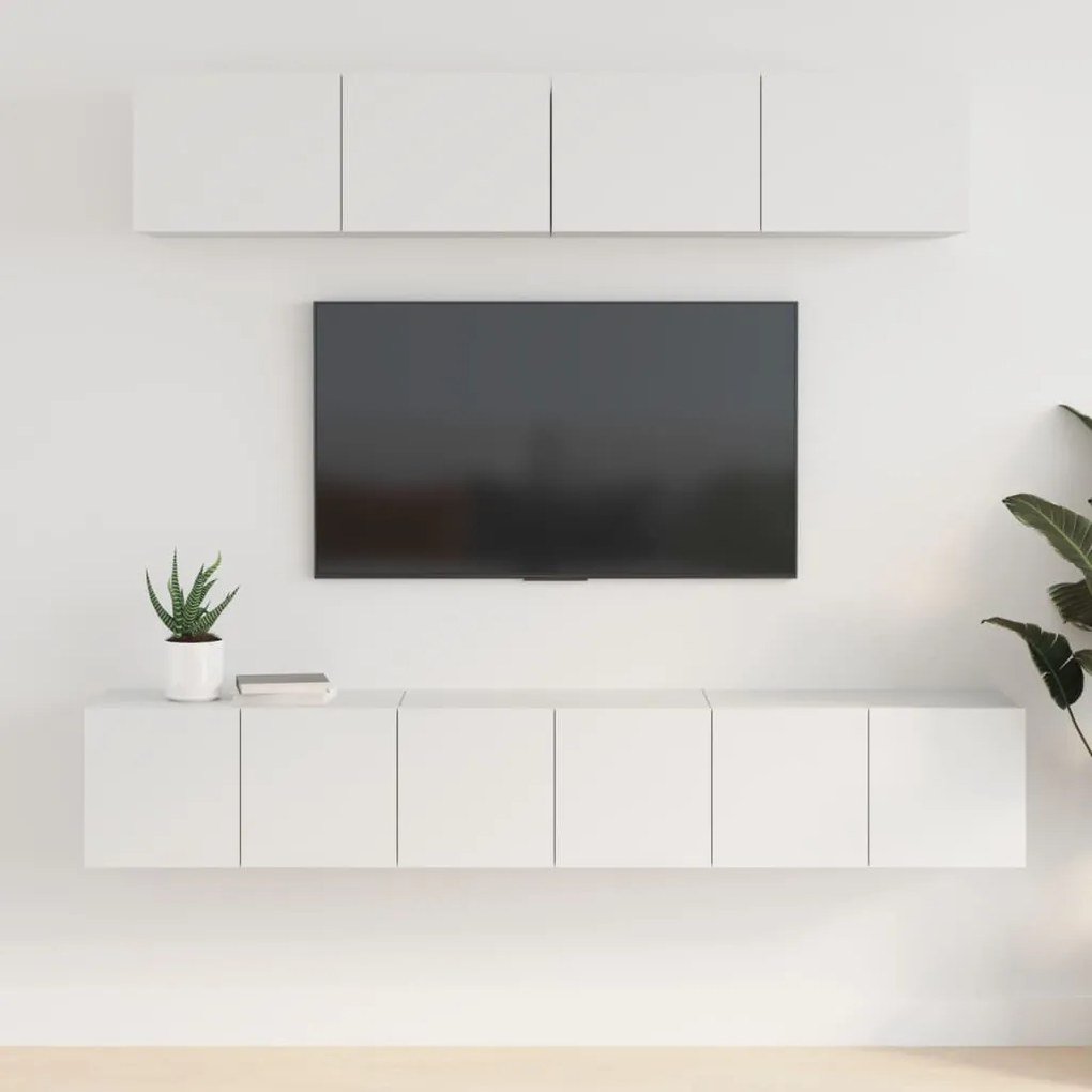 Set Di Mobili Porta Tv 5 Pz Bianco İn Legno Multistrato /