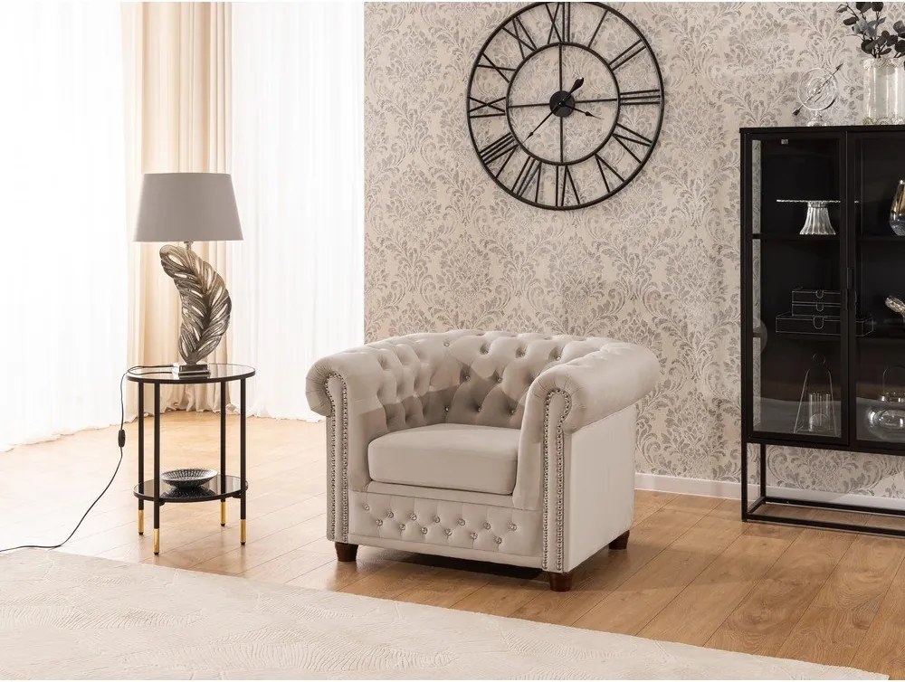 Poltrona chesterfield beige con rivestimento in velluto York Blik – Ropez