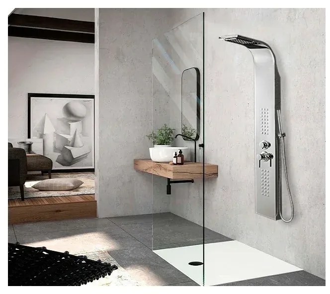 Pannello doccia idromassaggio in acciaio inox cromato con doccetta