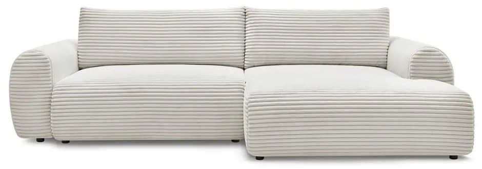 Divano angolare color crema allungabile (con penisola a destra) con rivestimento in velluto a coste Lucien – Bobochic Paris